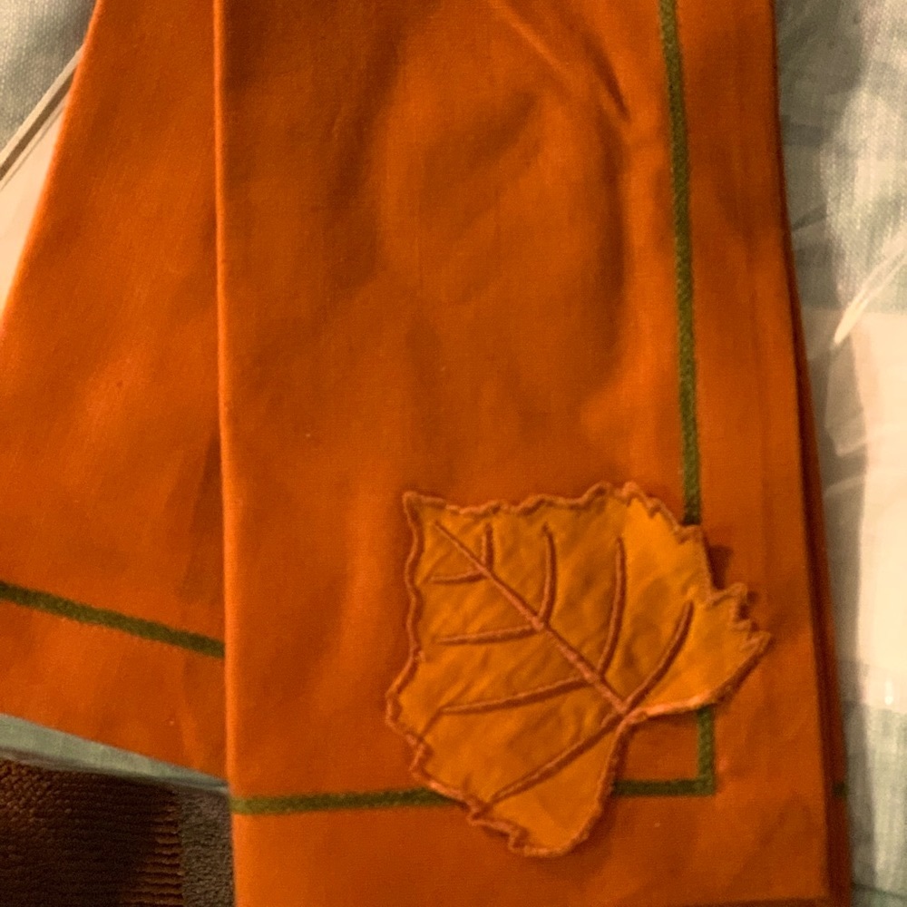 Williams Sonoma Thanksgiving autumn fall leaf linen napkin decor NEW set/ 7